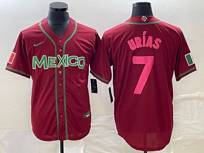 Men 2023 World Cub Mexico #7 Urias Red pink Nike MLB Jersey12